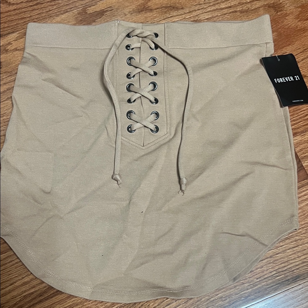 Forever 21 Beige Lace-Up Mini Skirt